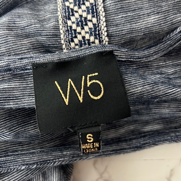 W5 Blouse Women Small Blue Cap Sleeve Chambray Print Aztec Trim Casual Top - Picture 5 of 12